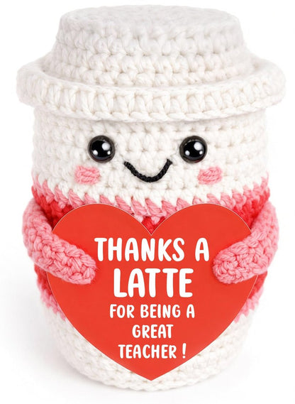 Weming Teacher Appreciation Gifts for Women Teachers, Handmade Crochet Latte Figure with “Thanks A Latte for Being a Great Teacher” Message Sign, End of Year Thank You & Retirement Gift from Students