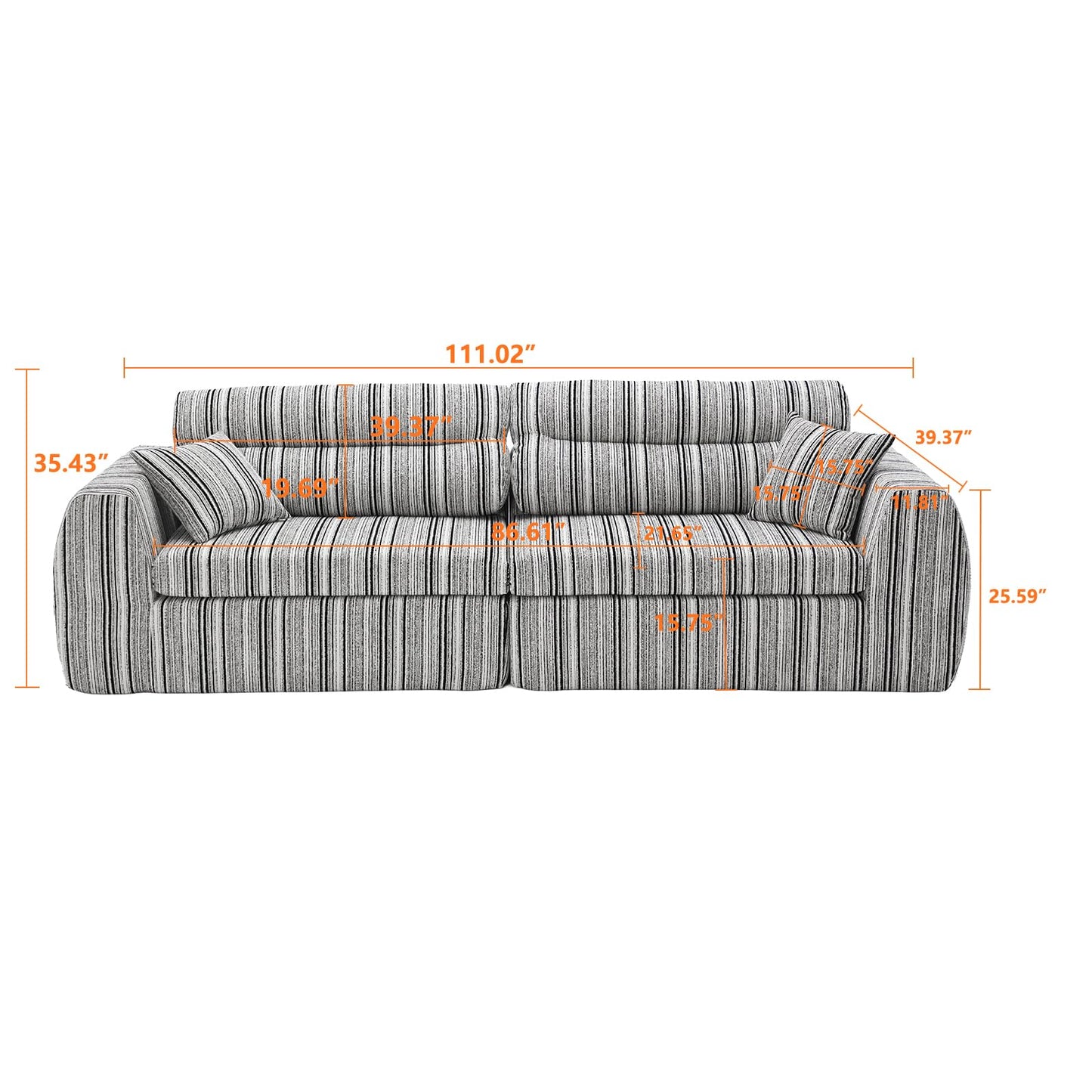 KEIKI 111" Boucle Striped Modular Compressed Sponge Sofa with High-Density Foam Cushion and Throw Pillows, Modern Style Oversized Upholstered 3-Seater Couch, Easy Assembly, for Living Room, Yellow