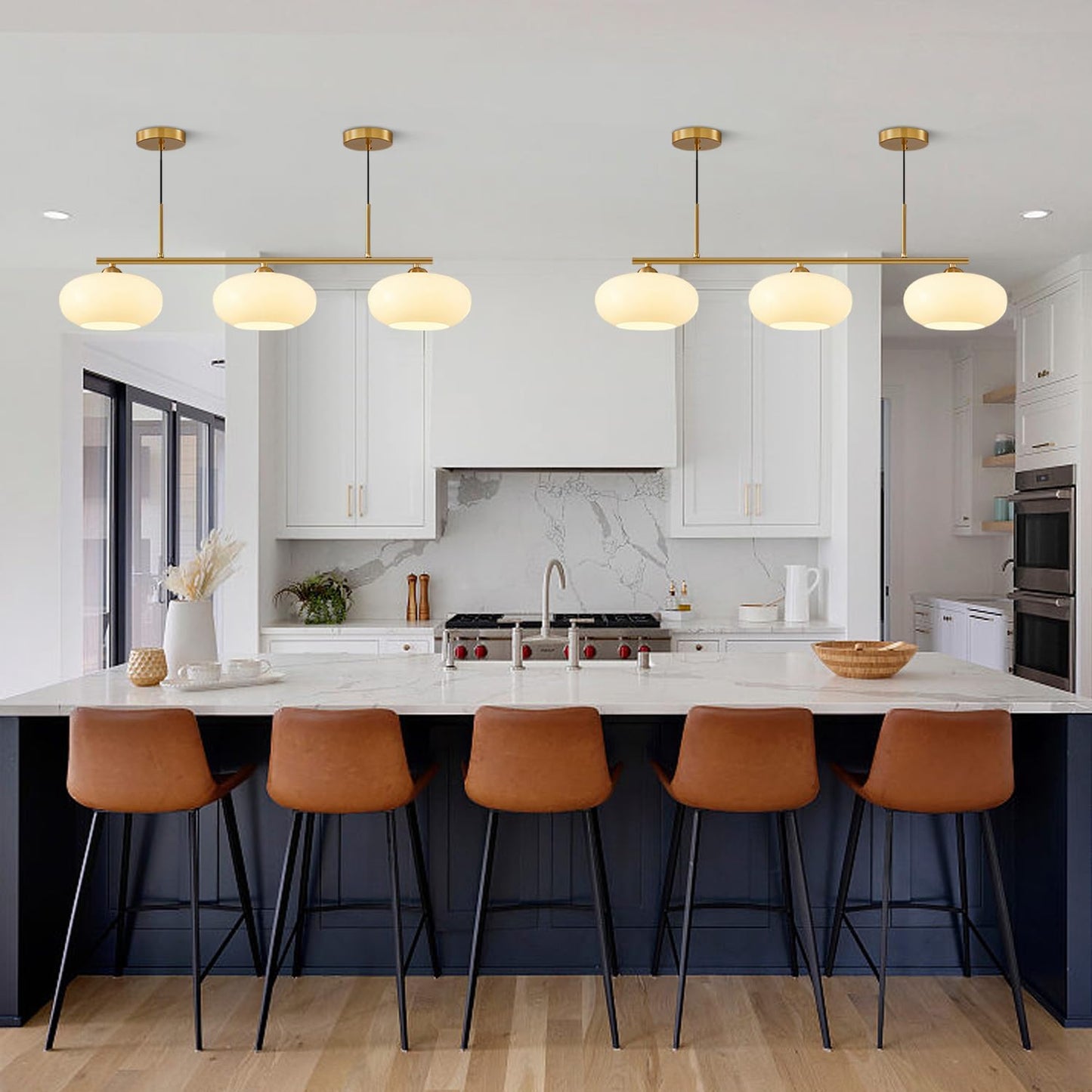 KCO Lighting Modern Gold White Glass Pendant Light Contemporary Brass Kitchen Island Pendant Light Fixture 3 Light Linear Pendant Lighti Modern Globe Linear Chandelierng