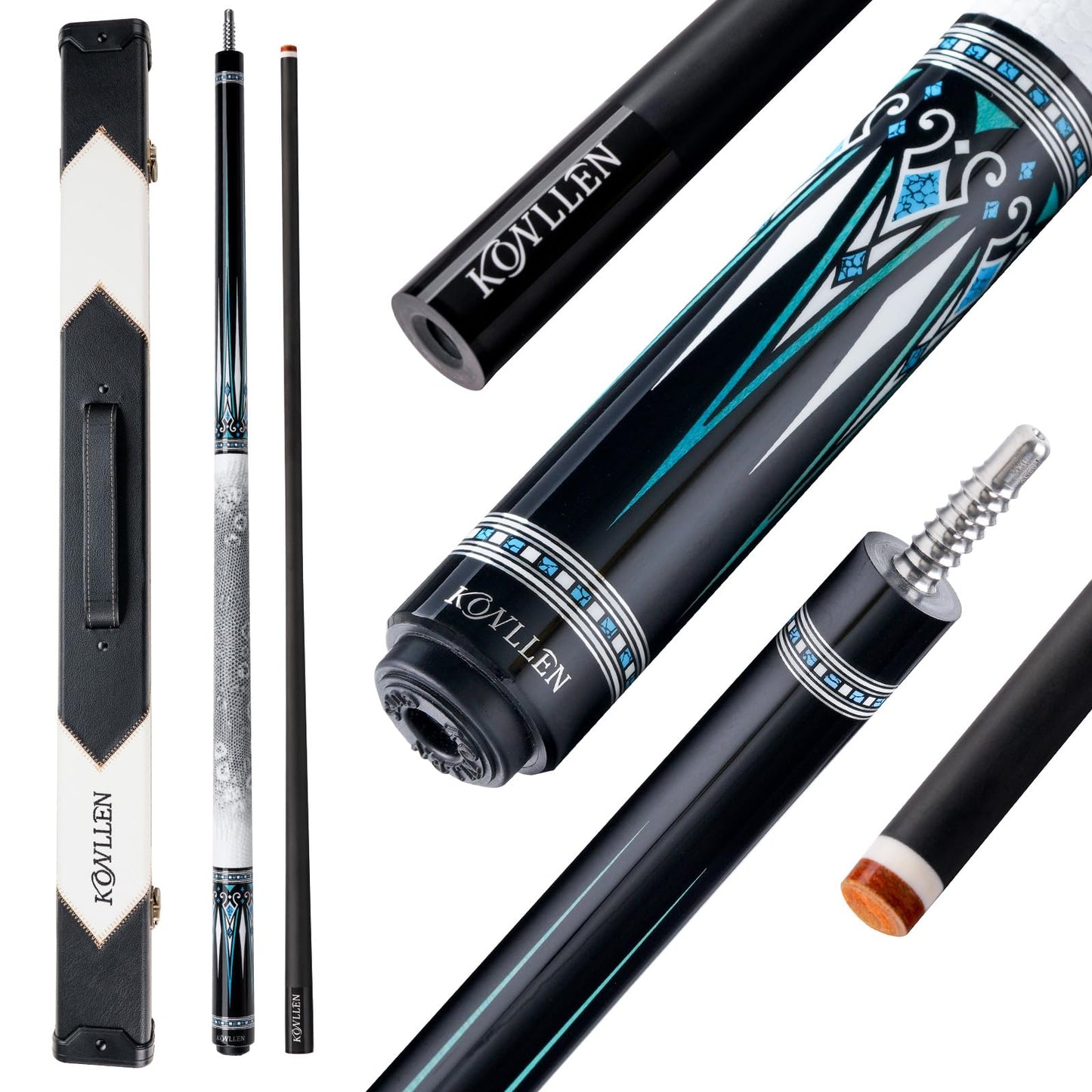 KONLLEN Carbon Fiber Pool Cue 2.0, 58-inch Low Deflection Billiard Stick for Adults with 12.5mm Tip and Pro Taper