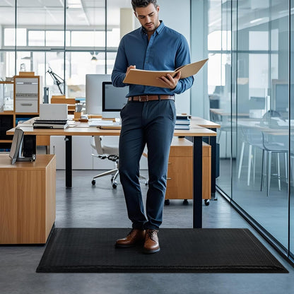 GOOFCXO 3 x 7 FT Anti Fatigue Mats Industrial 15/16 Inch Thick Soft Sponge Ergonomic Mat Durable Heavy Duty Diamond Plate for Standing Non Slip Industrial Grade Floor Mat for Leg & Back Pain Black