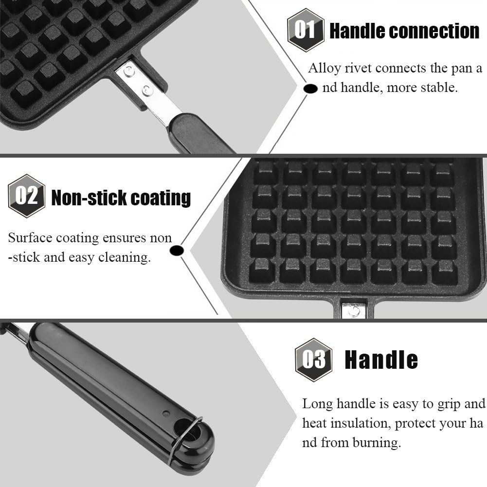 Non Stick Double Side Waffle Baking Pan, Household Gas Aluminum Alloy Waffle Cone Maker Cooking Tool