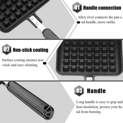Non Stick Double Side Waffle Baking Pan, Household Gas Aluminum Alloy Waffle Cone Maker Cooking Tool