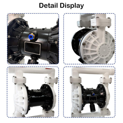 Air Operated Double Diaphragm Pump, 35 GPM and Max 100 PSI Oil Transfer Tump Polypropylene Body, 1.5" Inlet/Outlet 164 ft Lift 23 ft Suction for Diesel Grease Oil Transfer