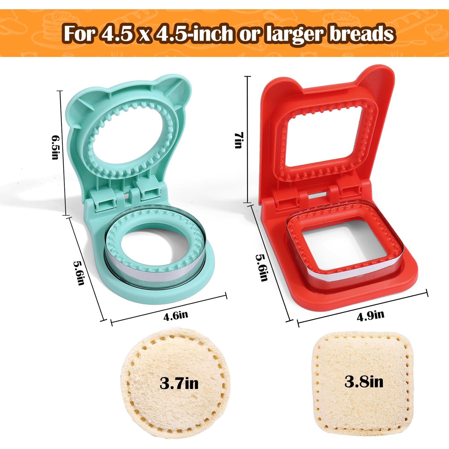 Vodolo Sandwich Maker,2PCS Sandwich Cutters for Kids Lunch,Crustless Breakfast Sandwich Cutter and Sealer Set Great for Children Boys Girls Lunchbox and Bento Box,Circle Square