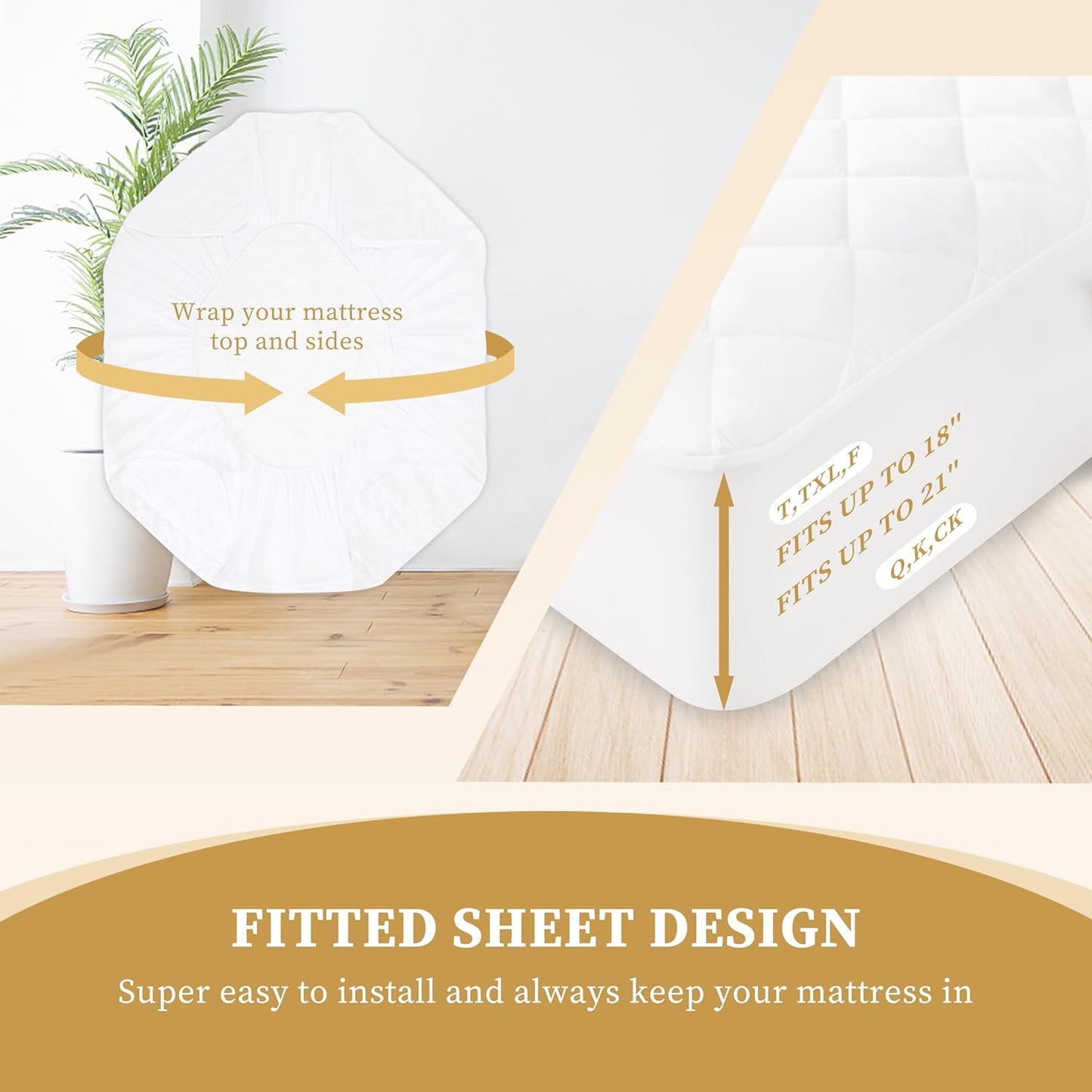 21'', Quilted Fitted King Mattress Pad Cover, Waterproof Mattress Protector, Deep Pocket Elastic Fits Up to Breathable