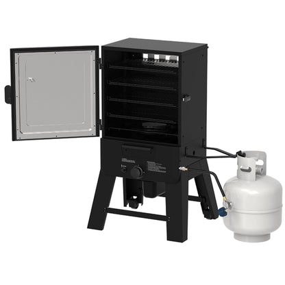 Pit Boss 30‑Inch Gas Vertical Smoker – 983 Sq. In. Cooking Surface, 12,500 BTU Dual‑Burner System, 100–300°F Temperature Range with Adjustable Racks & Wood Smoke Tray