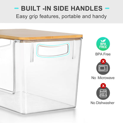 Pantry Organizers Storage, 2 Pack Large Capacity Clear Storage Bins with Bamboo Lids for Onion, Potato, Garlic, Canned Food, Under Sink Organizer Kitchen Countertop Organizer