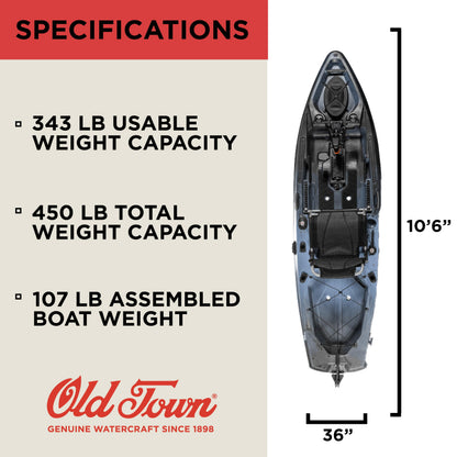 Old Town Sportsman PDL 106 Solo Sit-on-Top Fishing Pedal Kayak, 10 ft 6 in, Steel Camo