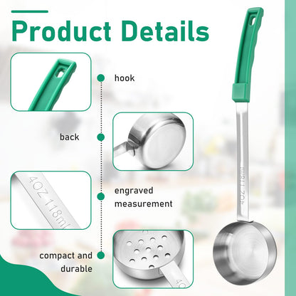 Teenyyou 4 Pcs Portion Control Serving Spoons Portion Control Spoons Ladle Scoops Food Measuring Utensils Proportion Manage Slotted and Unslotted Scoops for Weight Loss(Green,4oz)