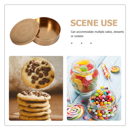 Amosfun Cookie Tin with Lid - 6.6 Inch Round Tinplate Treat Boxes Decorative Cake Pan Candy Snack Chocolate Patisseries Storage Container