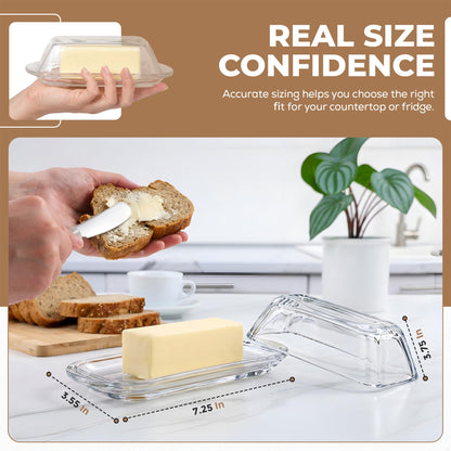 Kangaroo Decorative Clear Glass Butter Dish with Lid for Countertop & Refrigerator - Crystal Covered Butter Tray Storage Container Holder for Counter & Fridge - Best Thanksgiving Butter Dish with Lid