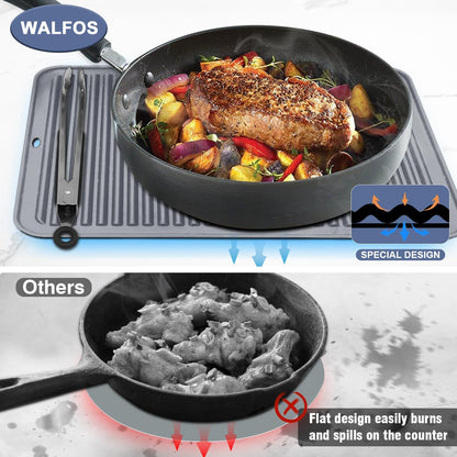 Walfos Large Silicone Trivet, 16x12 Inch, Heat Resistant Pot Holders for Hot Dishes, Gray, 2 Pack