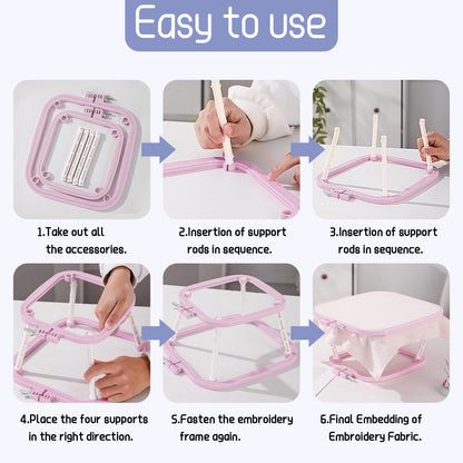 2-Layer Small Embroidery Hoop Stand, Square Hands Free Embroidery Frame for DIY Crafts, ABS Plastic Cross Stitch Hoop Holder for Craft Sewing, Needlework (Purple)