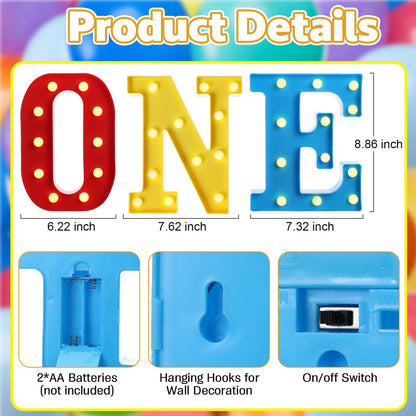 Aurelema Cartoon One Letter LED Lights, Toy Inspire 8.9 Inch Battery Powered LED Marquee Letters Lights Sign for 1 Year Old First Birthday Party Supplies Table Centerpieces Photo Prop Decor (Rainbow)