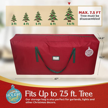 HOLIDAY SPIRIT Heavy-Duty Christmas Tree Storage Bag, Waterproof with Reinforced Handles & Zipper, Fits 7.5FT Tree, Red