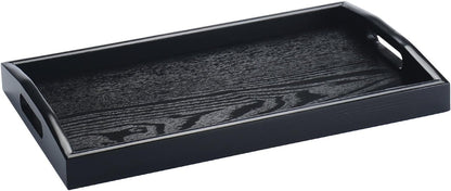 Rectangle Wooden Serving Tray - Breakfast Tray with Handles, Black, 14 by 9-Inch