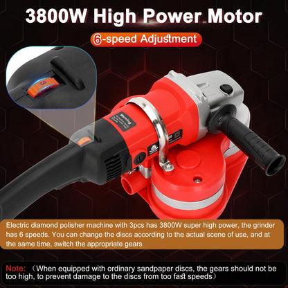 4-Head Electric Diamond Polisher Machine, 8" grinding diameters and 3pcs Diamond Grinding Wheels, 3800W Concrete Grinder for Polishing Stone Concrete Surface, Metal Descaling and Thinset Removing