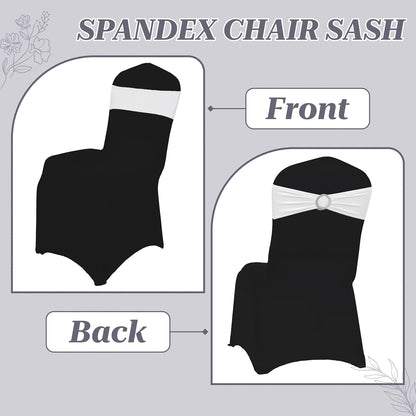 MDS Spandex Chair Sashes - Universal Fit Stretch Bands with Buckle Slider for Elegant Wedding Decor - White, Pack of 150