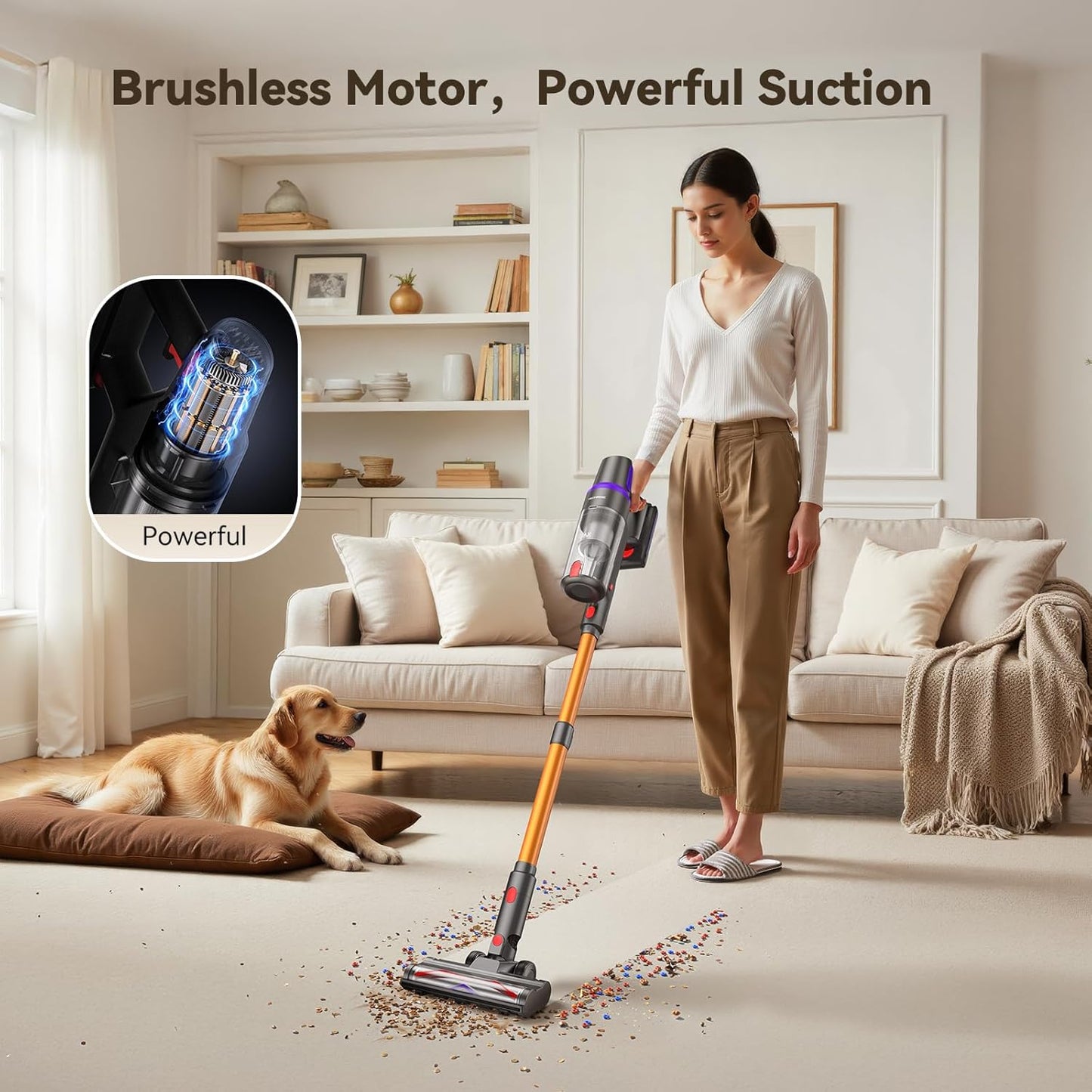 TechRise Cordless Vacuum Cleaner - 500W Stick Vacuum with Anti-Tangle Brush & 60-Minute Runtime for Home Use