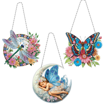 MaiYiYi 3 PCS Hanging Diamond Art Pendant Painting Kit Butterfly Fairy Special Crystal Gem Craft Painting Set Butterfly Diamond Painting Ornaments for Adult Home Wall Window Decor (13.18X7.67 in)