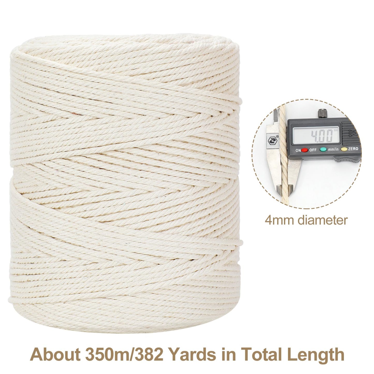 Macrame Cord 4mm x 380Yards (1140Feet), Natural Cotton Macrame Rope - 4 Strands Twisted Macrame Cotton Cord for Wall Hanging, Plant Hangers, Crafts, Gift Wrapping and Wedding Decorations, Red
