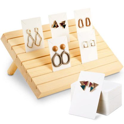 Blulu 31 Pack Wooden Earring Display Stand 7 Slots jewelry Display Holder with Earring Card for Selling Vendors Retail Show(Wood, White)