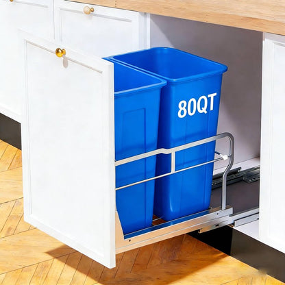 80QT Dual Pull Out Trash Can Under Cabinet with Soft-Close Slides, Heavy Duty Under Sink Trash Can Up to 130 LB for Kitchen, Garbage Can Not Included, Requires Minimum Cabinets Opening 16" W X 23" D