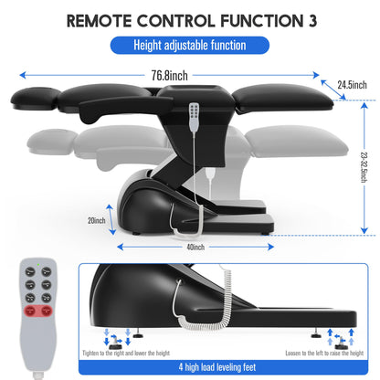 pouseayar 3 Motor Electric Chair/Bed, Aluminum Hydraulic System for Medical Treatment Exam, Facial, Spa, Eyelash, Tattoo, Podiatry Treatment Beauty Massage, Hand Remote Controlled Adjustable - Black