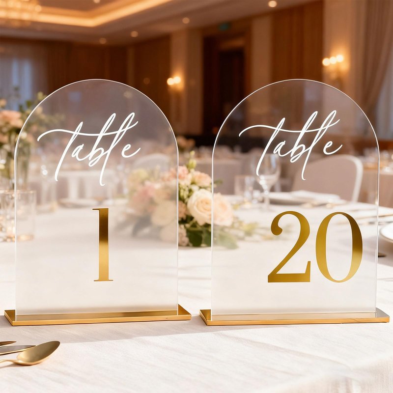 Arch Wedding Table Numbers 1-20 with Stands,5 x 8 Inch Transparent Acrylic Reception Table Signs Golden Letters,Perfect for Wedding Receptions, Parties, Anniversaries, and Events (1-20 golden)