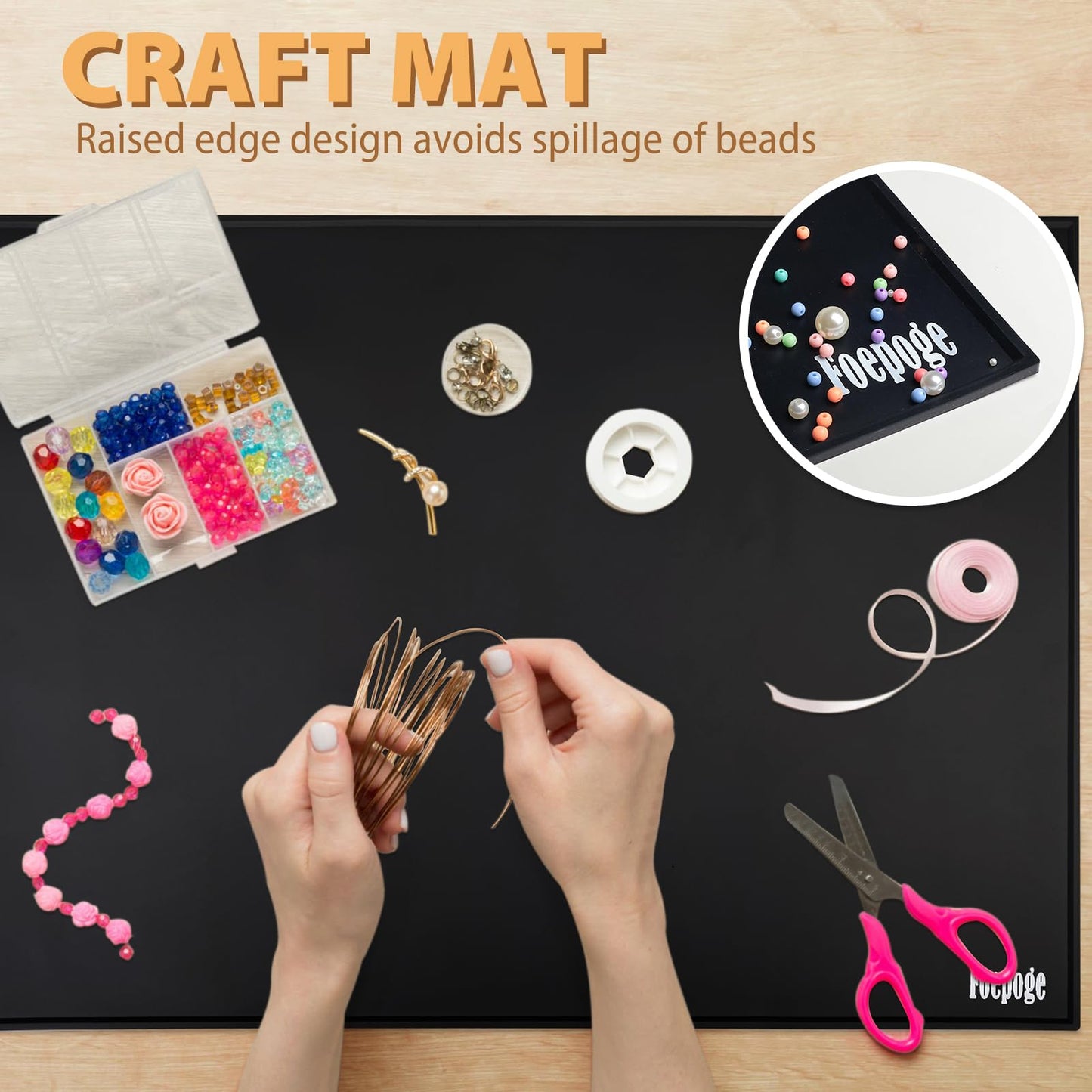 Silicone Mat for Crafts with Lip: Extra Large 31.5" x 23.6" Bead Mat for Beading & Jewelry Making DIY Beaded Bracelets - Thick Resin Art Pad for Painting & Play Clay on Crafting Table/Workbench