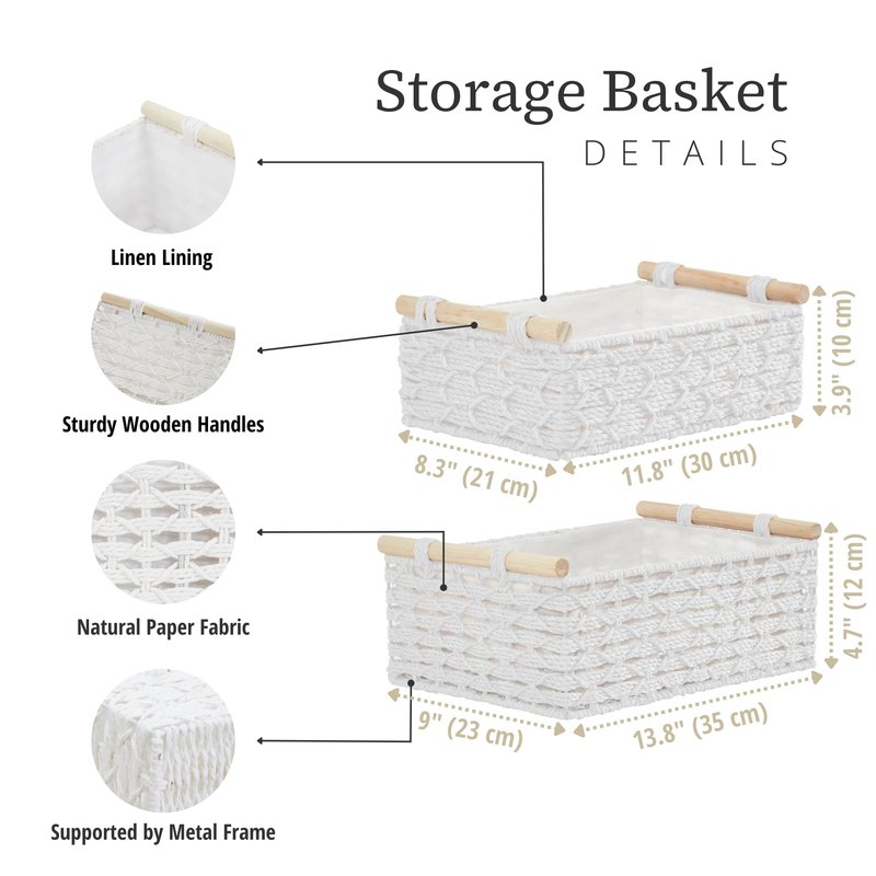 DECOMOMO White Wicker Baskets, Back of Toilet Basket, Bathroom Basket Organizer, Countertop, Home Decor (White, Set of 2)