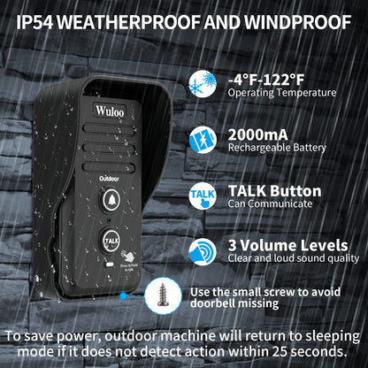 Wireless Intercom Doorbells for Home Classroom, Wuloo Waterproof Electronic Doorbell Chime with 2640 Feet Range 3 Volume Levels Rechargeable Battery (1&1-Black)