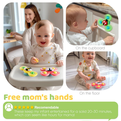 ALASOU 6 PCS Suction Cup Rotating Toys(3 Farm+3 Star) for Infant and Toddlers
