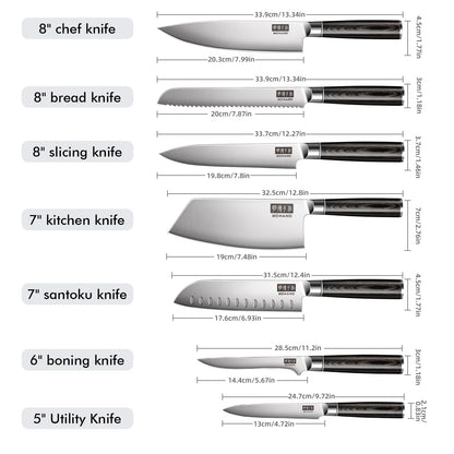 MDHAND Kitchen Knife Set, 7 Pieces Ultra Sharp Japanese Knife Set, High Carbon Stainless Steel Professional Chef Knives Set with Black Pakkawood Handle for Home Cooking, Dishwasher Safe
