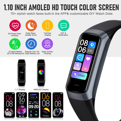 Bakoor Fitness Tracker, Blood Pressure Watch with 24/7 Heart Rate, 1.10" Step Counter Pedometer Calories Sleep Trackers, Activity Fitness Watch for Women Men