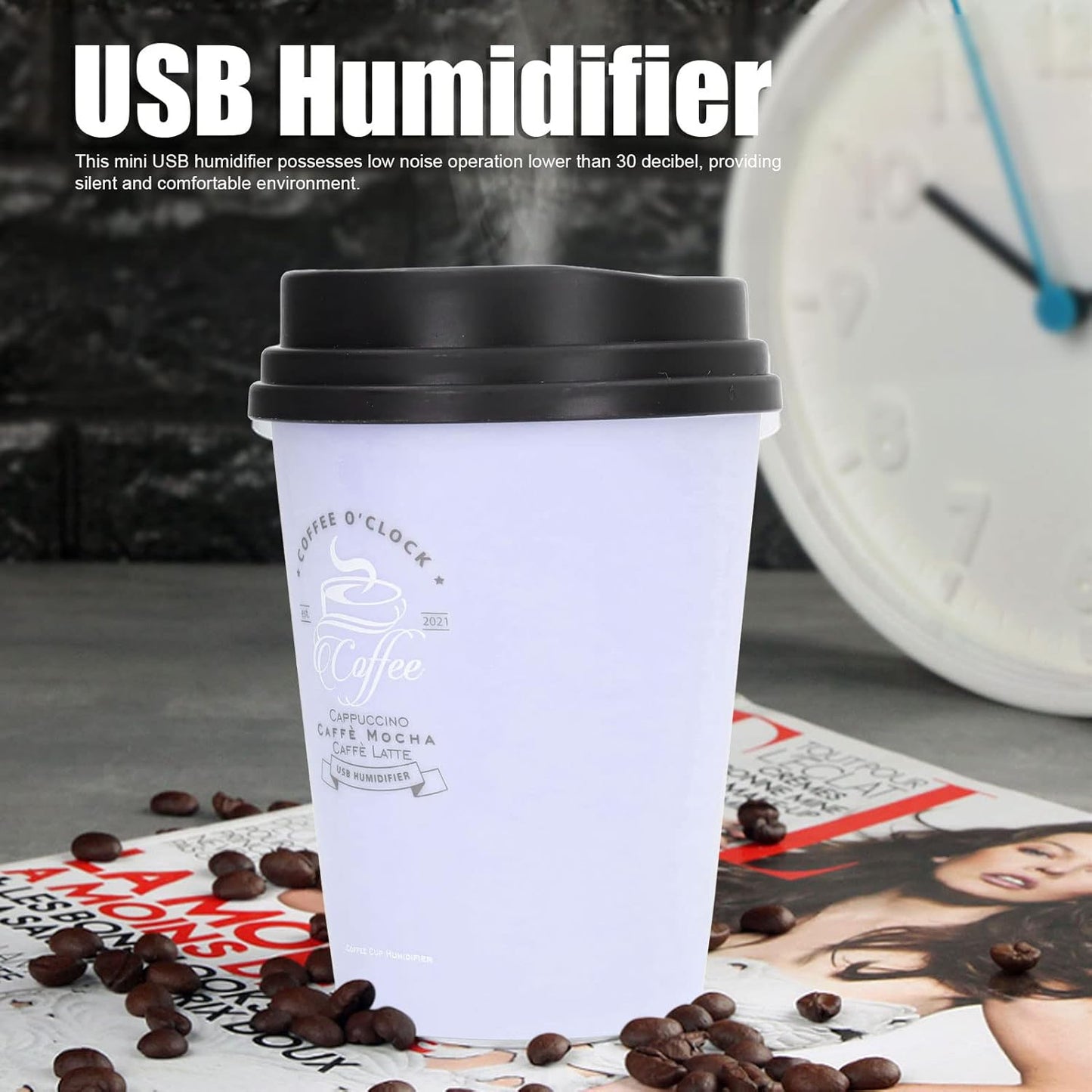 Coffee Cup Humidifier, Compact Lightweight Desktop Humidifier for Baby Bedroom Travel Office Use