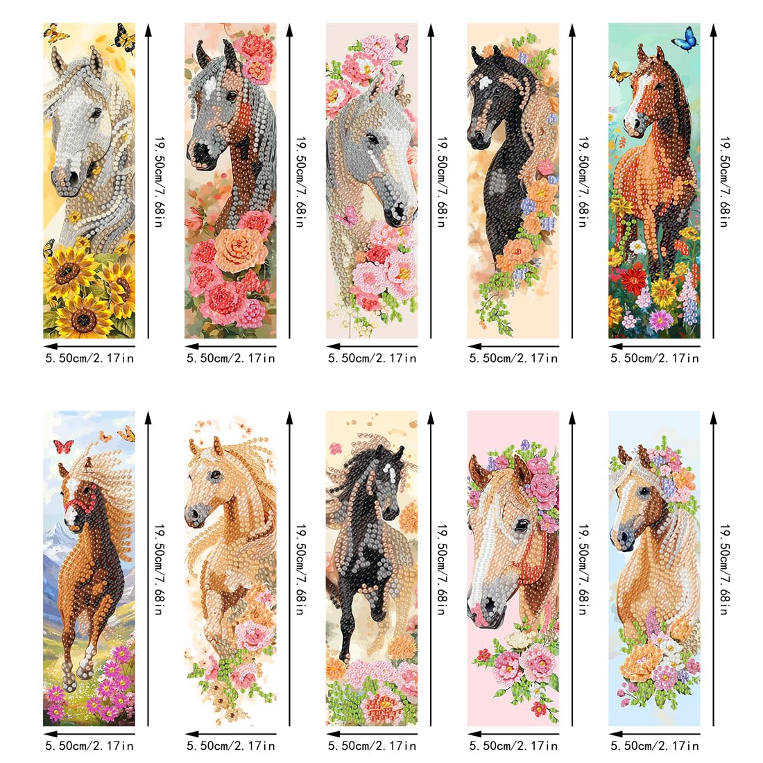 10PCS Diamond Art Bookmarks DIY Horses Diamond Painting Bookmarks for Book Lovers Adults Beginners DIY Crafts, Christmas New Year Graduation Birthday Gift