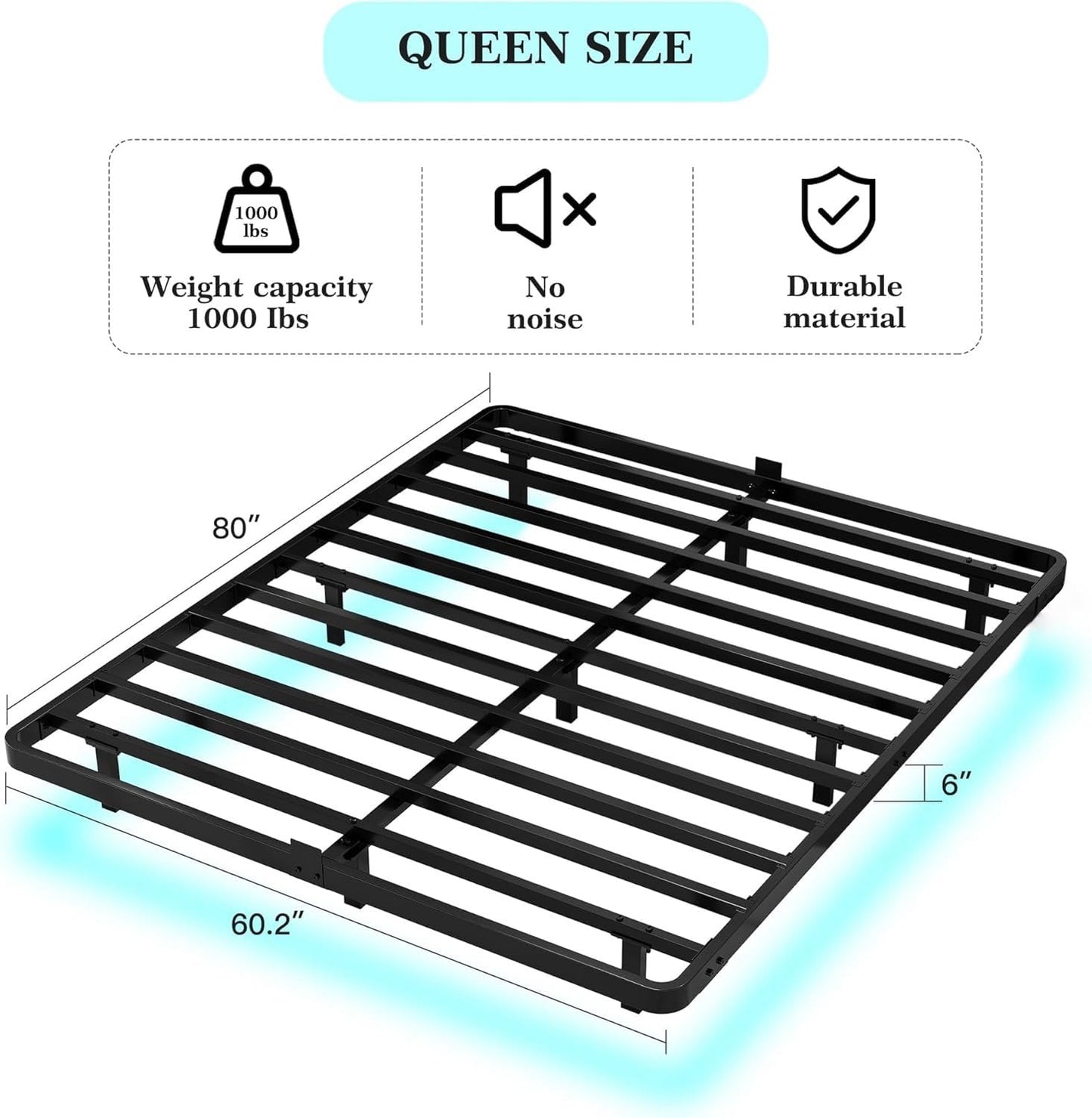 FSJianYi Queen Floating Bed Frame with LED Lights - Modern Metal Platform Bed Frame - Noise Free No Box Spring Needed and Easy Assembly,60W x 80L in