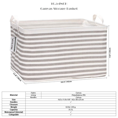 Sea Team Collapsible Canvas Fabric Storage Basket, Rectangle Waterproof Bin with Handles, 16.5 x 11.8 x 9.8 Inches