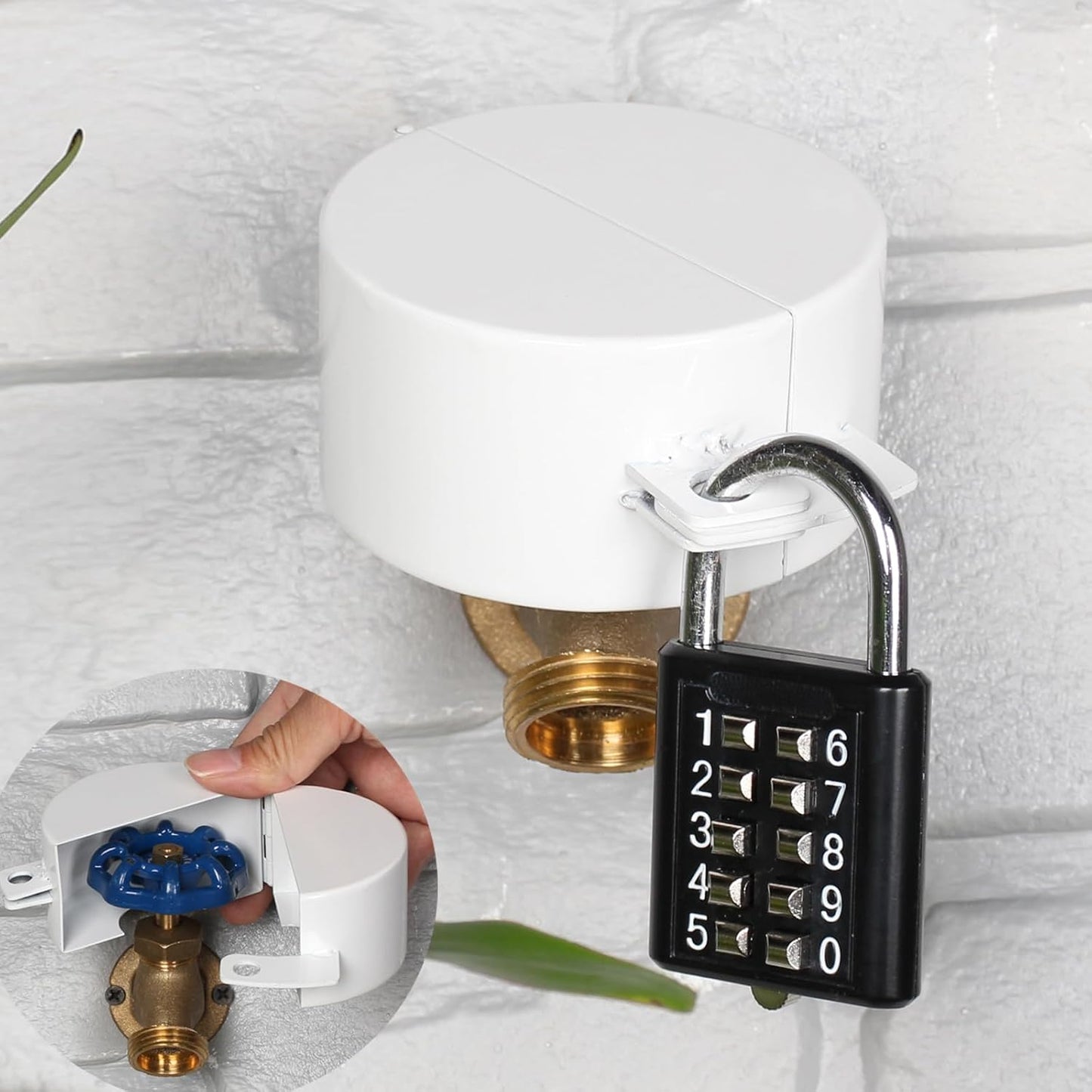 TEMEILI Metal Outdoor Faucet Lock Prevents Water Theft, Fits Garden Spigot & Hose Bib (White with Key)