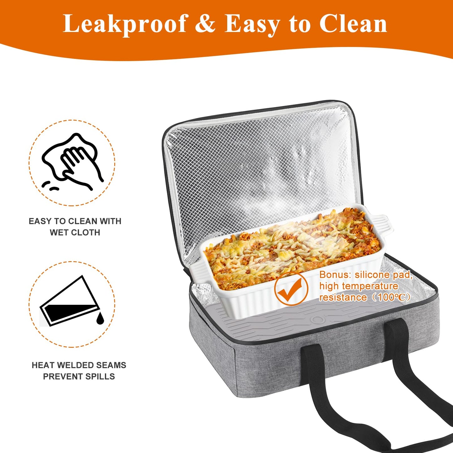 Wakaye Insulated Casserole Carrier for Hot or Cold Food, Fits 8"-15" Baking Dish，Thermal Food Carrier Bag, Lasagna Lugger Tote for Potluck Parties/Picnic/Cookouts/Lunch, Grey，2 Pack