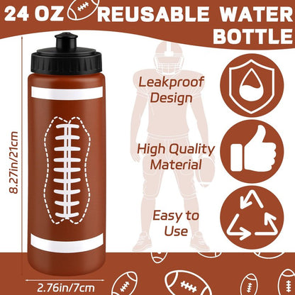Denylo pro 24 Sets Football Water Bottle with Football Drawstring Bag Set Plastic Brown Water Bottles for Rugby Player Sport Gym Party Favor