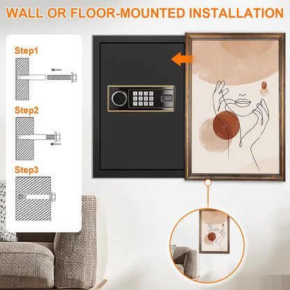 3.4 Cuft Large Fireproof Safe Box for Home, Digital Security Safe Fireproof and Waterproof with Programmable Keypad and Key Lock, Home Fire Safe for Document Money Valuables
