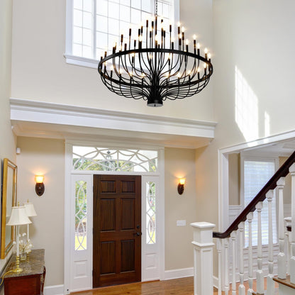 VBKK 60" 48-Light Extra Large Chandelier, Black Foyer Chandeliers for High Ceilings, Modern Farmhouse Light Fixtures for Dining Room Kitchen Island, E12 Vintage Rustic Industrial Candle Chandeliers