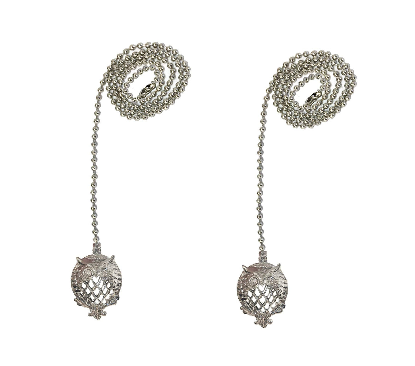 Royal Designs, Inc. FP-1036-CH-2 Adjustable Ceiling Fan Pull Chain Extension with All Seeing Owl Ornament, 24 inch, Chrome, 2-Pack