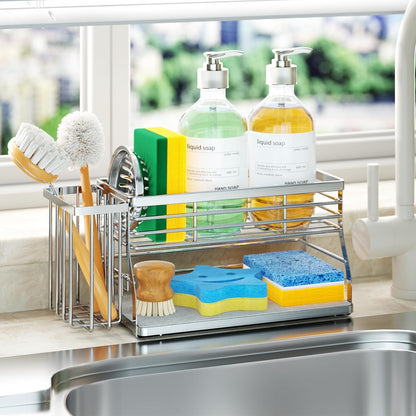 2 Countertop, SWTYMIKI Kitchen Sink Caddy Organizer, Tier Sponge Holder for Kitchen Sink with Instant Drying Stone