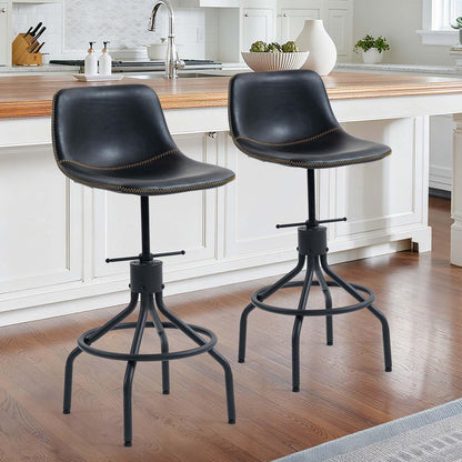 CHIDOCHILO Swivel Bar Stools Set of 3, Adjustable Industrial Kitchen Island Barstools with Back 26 Inch Faux Leather Armless Counter Height Bar Chairs for Dining Room Home Bar D087-Black-3