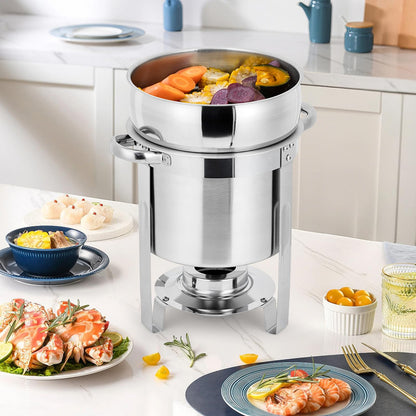 GarveeHome 11QT Soup Chafer Set of 2, Stainless Steel Round Soup Warmer with Pot, Notched Lids & Fuel Holders, Commercial Food Warmer for Buffets, Events and Party Service