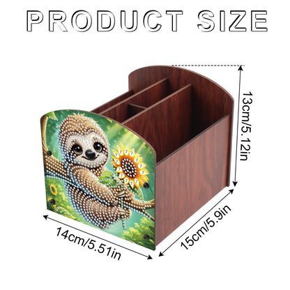 AiYuanzsh Diamond Painting Wooden Desk Organizer, Sloth with Sunflower Design DIY Diamond Art Storage Box for Tabletop Decoration, Crystal Rhinestones Art Desktop Ornament Kit for Adults